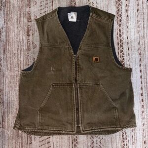 Vintage Carhartt Canvas Fleece Lined Vest (Brown/XL)